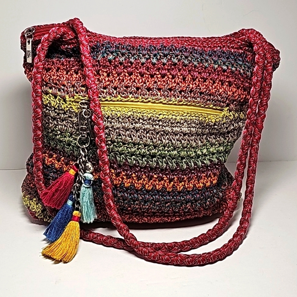 The Sak Lumi Crossbody Shoulder Bag Purse Handbag Hobo Crochet Rainbow Striped